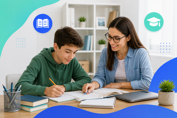 Tutor helping a student with learning and schoolwork in Switzerland