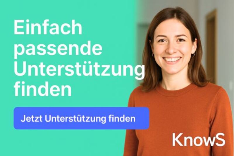 Woman smiles at the camera, next to text explaining how easy it is to find support via KnowS.