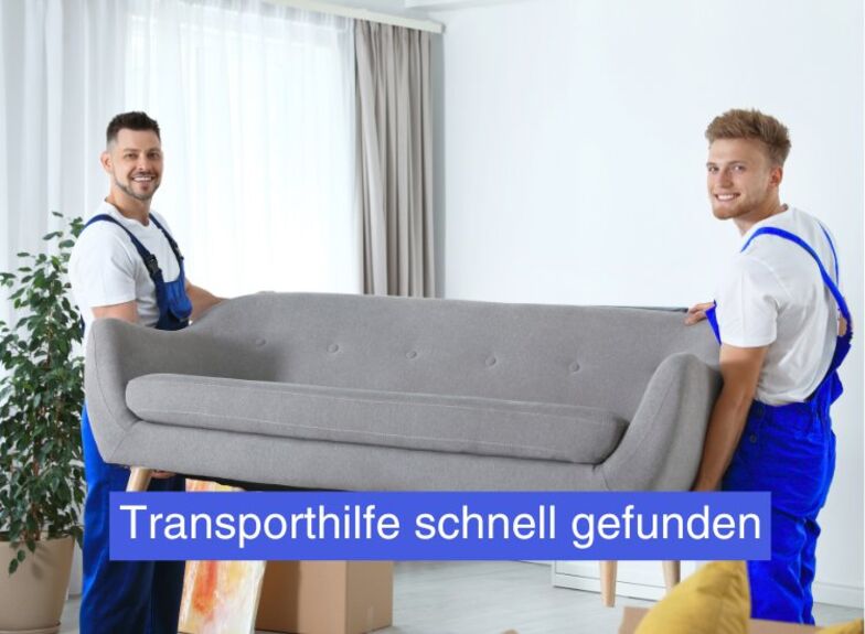 Two helpers carry a sofa into an apartment, transport assistance in Switzerland via KnowS
