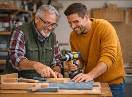 Handwerker bearbeitet Holz mit einer Schleifmaschine, professionelle Hilfe mit KnowS in der Schweiz