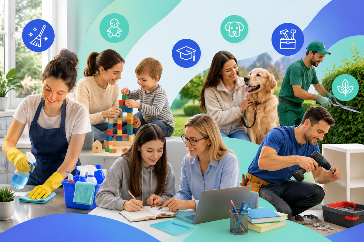 People providing cleaning, childcare, pet care, tutoring, gardening and handyman services in Switzerland
