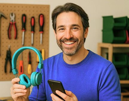 Handwerker in der Schweiz hält Werkzeuge und repariert Elektronik - nachhaltige Hilfe mit KnowS statt Wegwerfen