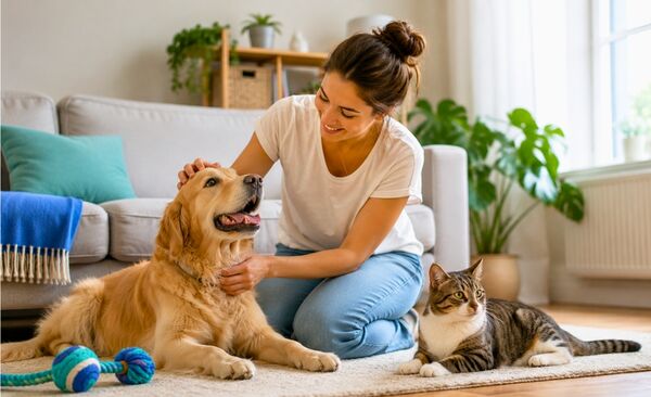 Pet sitter caring for a dog and cat in Zurich