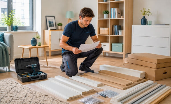 Assembly helper preparing new furniture for assembly in Zurich