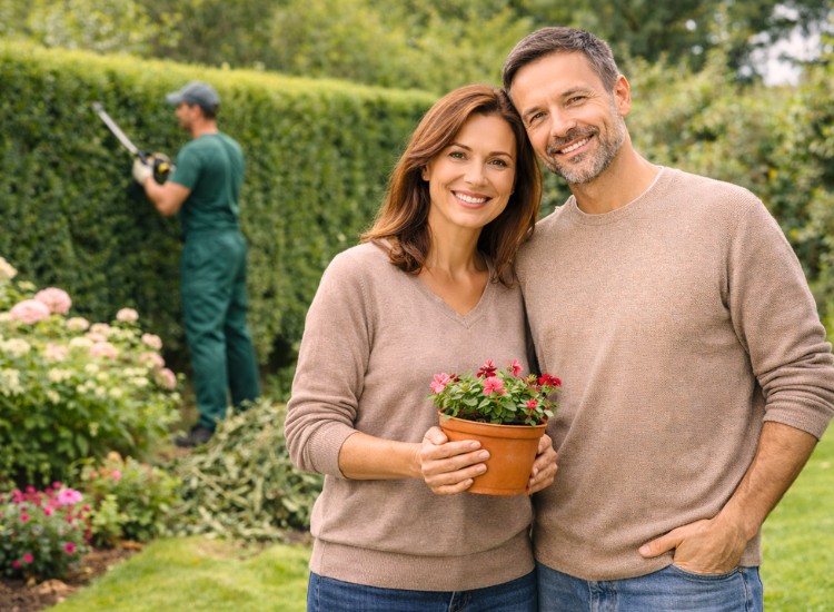Paar aus Winterthur freut sich über gepflegten Garten nachdem ein Gärtner über KnowS gefunden wurde