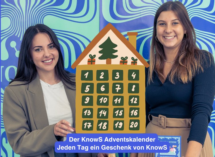 Two women stand side by side and present an Advent calendar motif, symbolizing community, closeness, and support within the KnowS community.