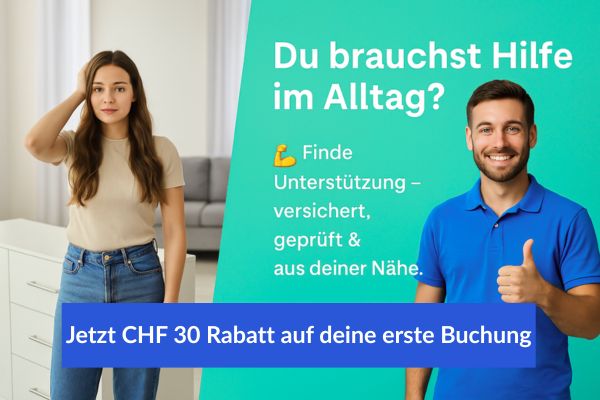 Two people smile at the camera, text: ‘Need help with everyday tasks? Find support – insured, verified & close to you.