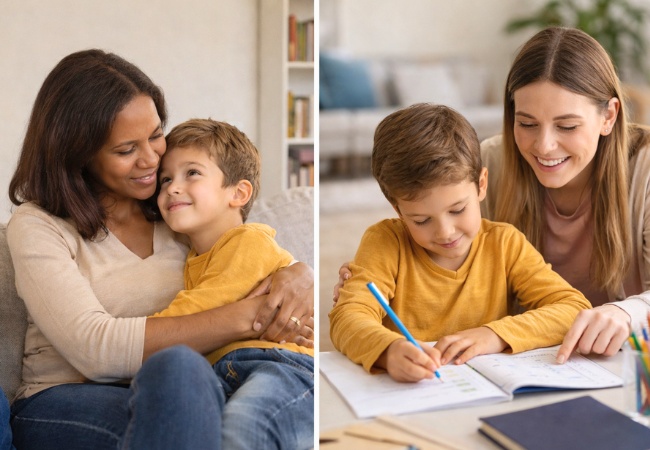 Senior erhält Unterstützung bei der Nutzung eines Smartphones und bleibt mit seiner Familie in Kontakt