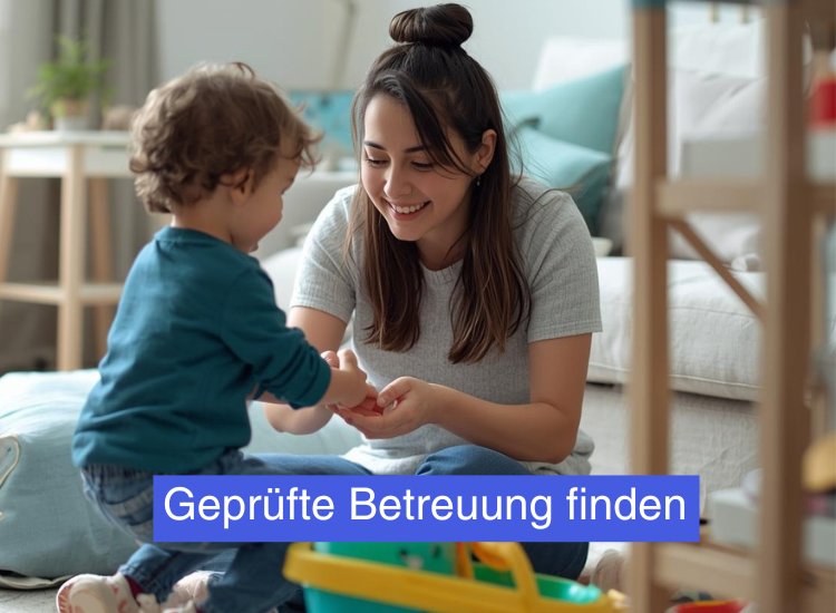 Betreuungsperson spielt mit einem Kleinkind in einer Wohnung, geprüfte Kinderbetreuung in der Schweiz über KnowS.