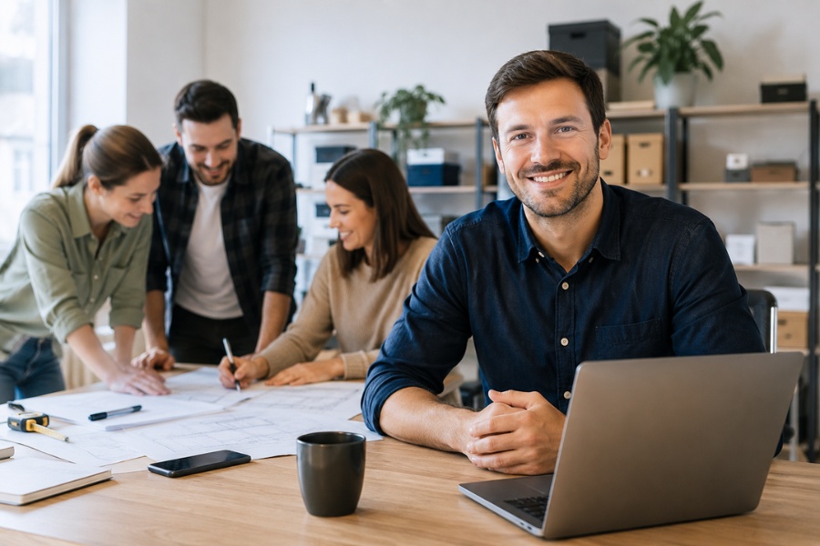 KMU Team bei der Arbeit im Büro, neue Aufträge finden und Kunden gewinnen in der Schweiz