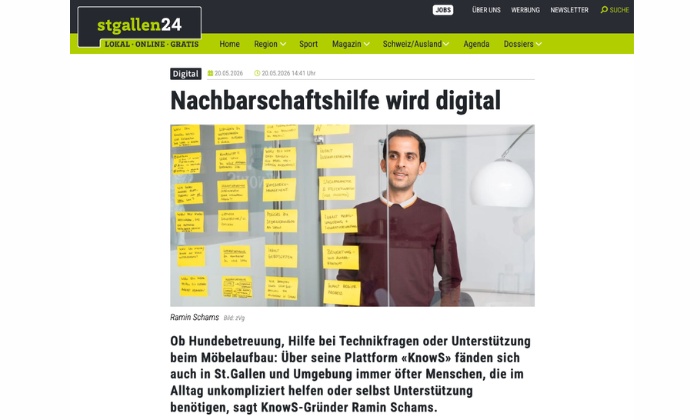 stgallen24 berichtet über KnowS und digitale Nachbarschaftshilfe in St.Gallen