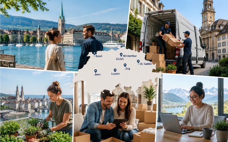 Menschen nutzen lokale Dienstleistungen und finden Unterstützung im Alltag in Städten wie Zürich, Bern, Basel und Luzern in der Schweiz mit KnowS