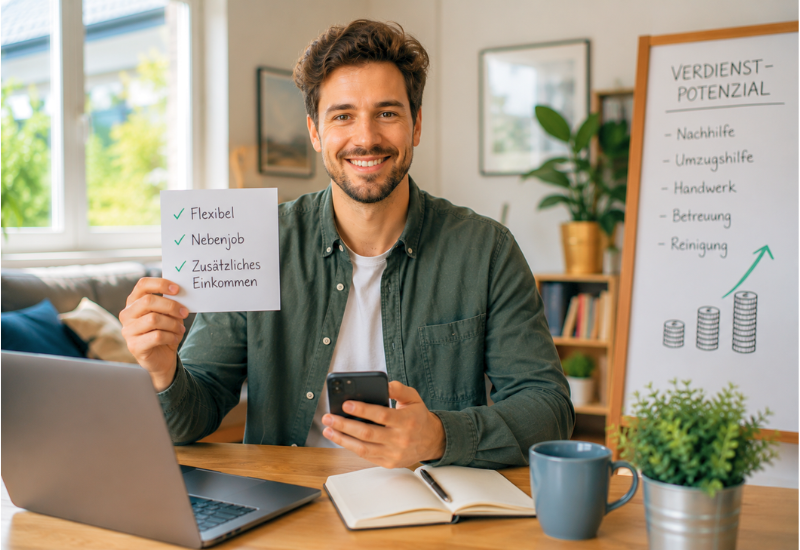 Person informiert sich über das Verdienstpotenzial verschiedener Nebenjobs in der Schweiz.
